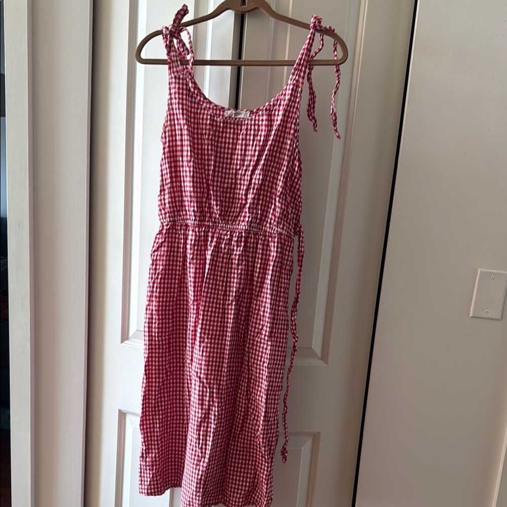 Mango Red and White Gingham Spaghetti Strap Sundress (size L)